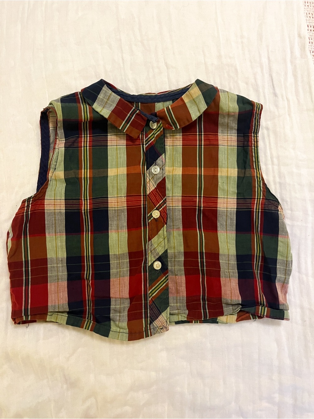 Vintage Plaid Button-Down Sleeveless Shirt